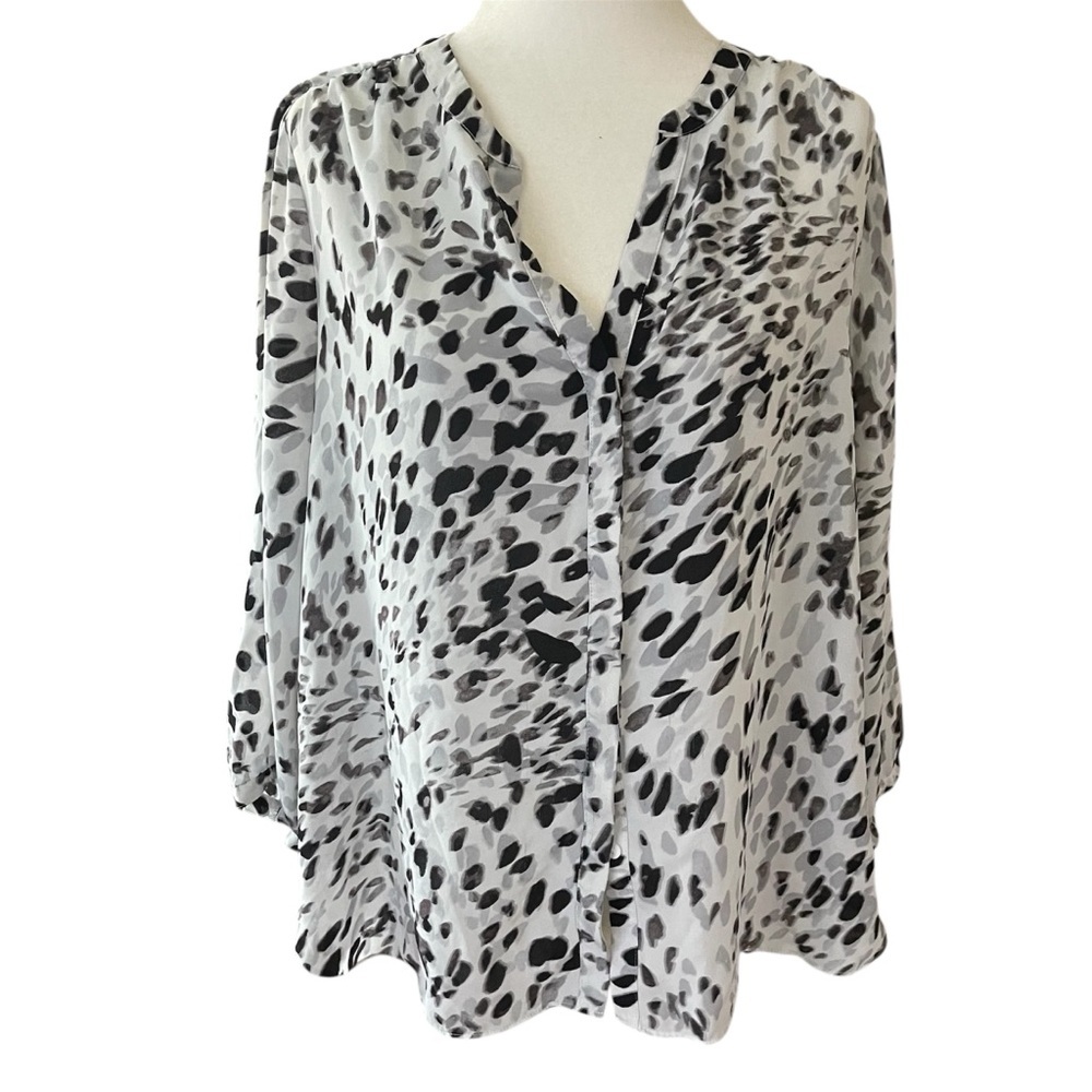 NYDJ Black and White Patterned 2 Pintuck Blouse US L